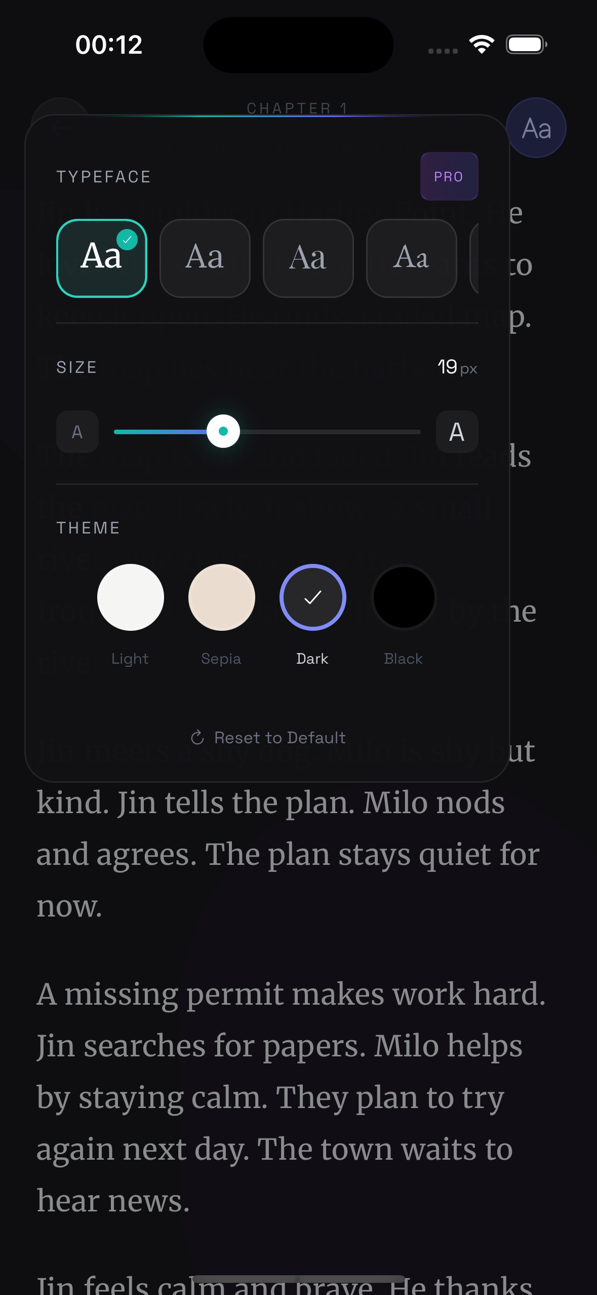 Recally reading theme and font settings screen